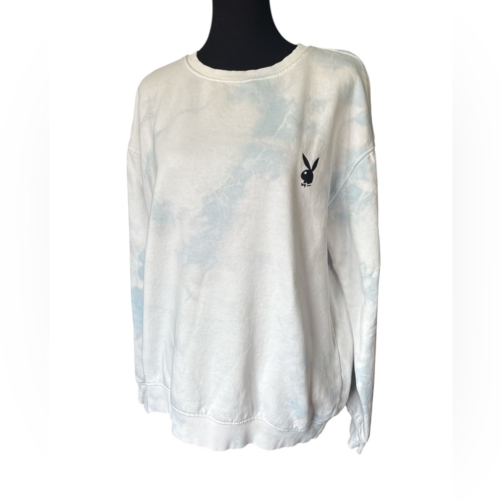 Playboy X Missguided Blue & White Tie Dye Oversized Sweatshirt, Size Small